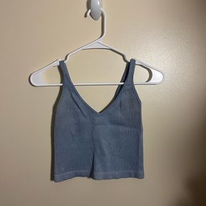 Small blue ribbed crop top